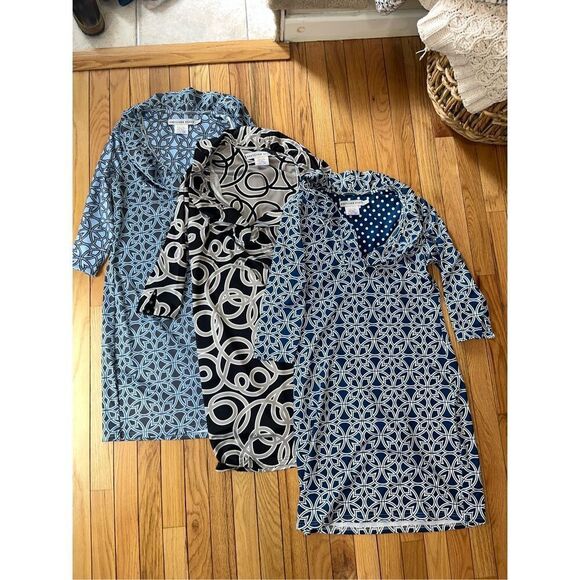 Bundle of 3 Gretchen Scott Dresses Small 3/4 Sleeve ruffle collar blue black - Picture 1 of 10